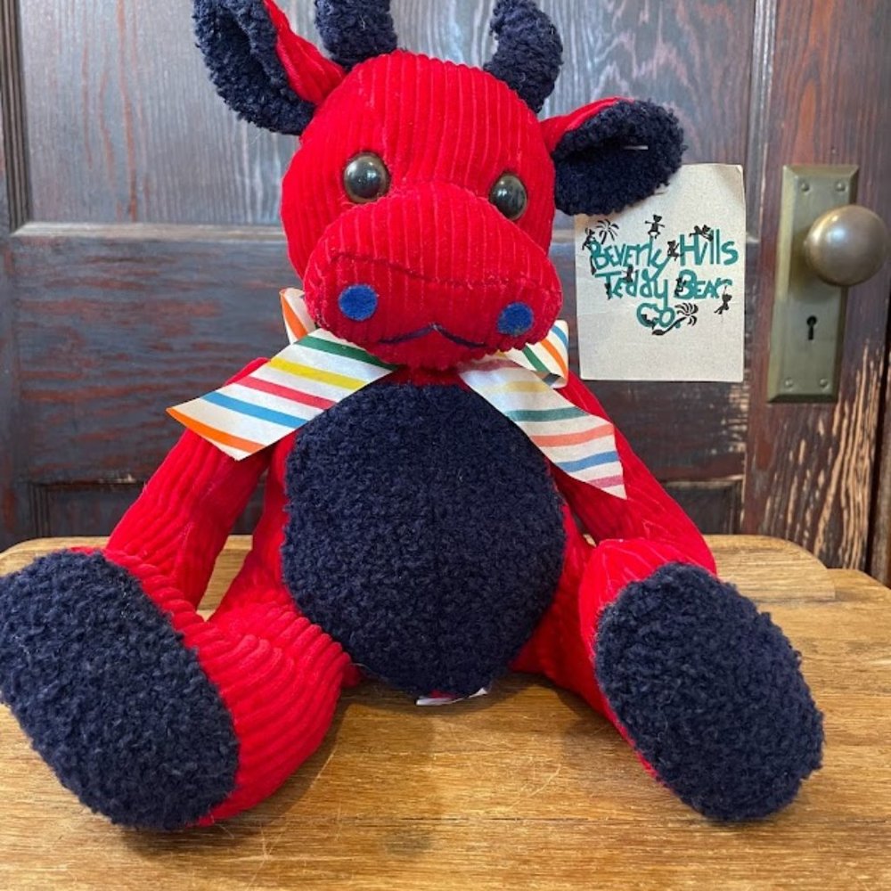 Beverly Hills Teddy Bear Company Red Corduroy Bull with Bow Tie